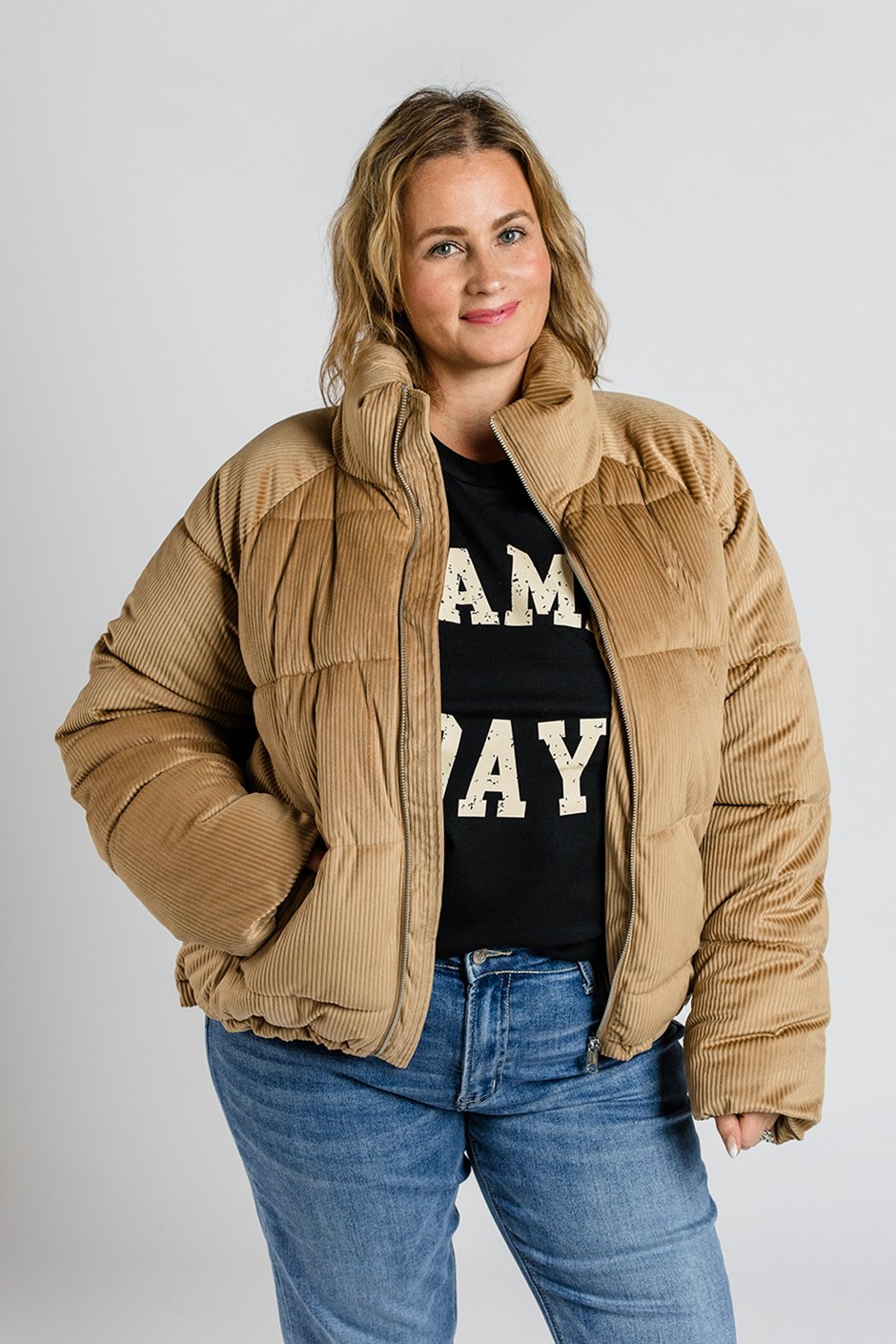 Corduroy Cozy Bomber Jacket | Silver Icing