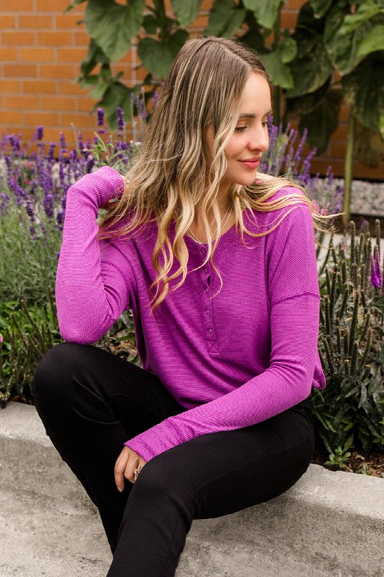 Perfect Staple Henley Waffle Top