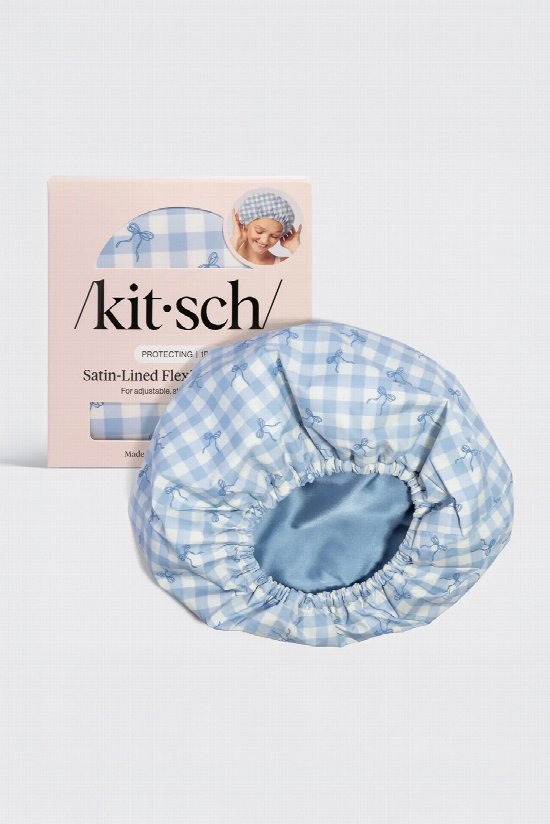 Checkered Satin Lined Shower Cap