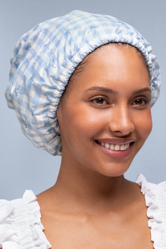 Checkered Satin Lined Shower Cap 2