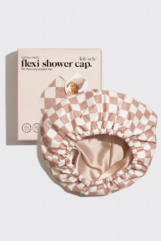 Checkered Satin Lined Shower Cap Checkered Satin Lined Shower Cap