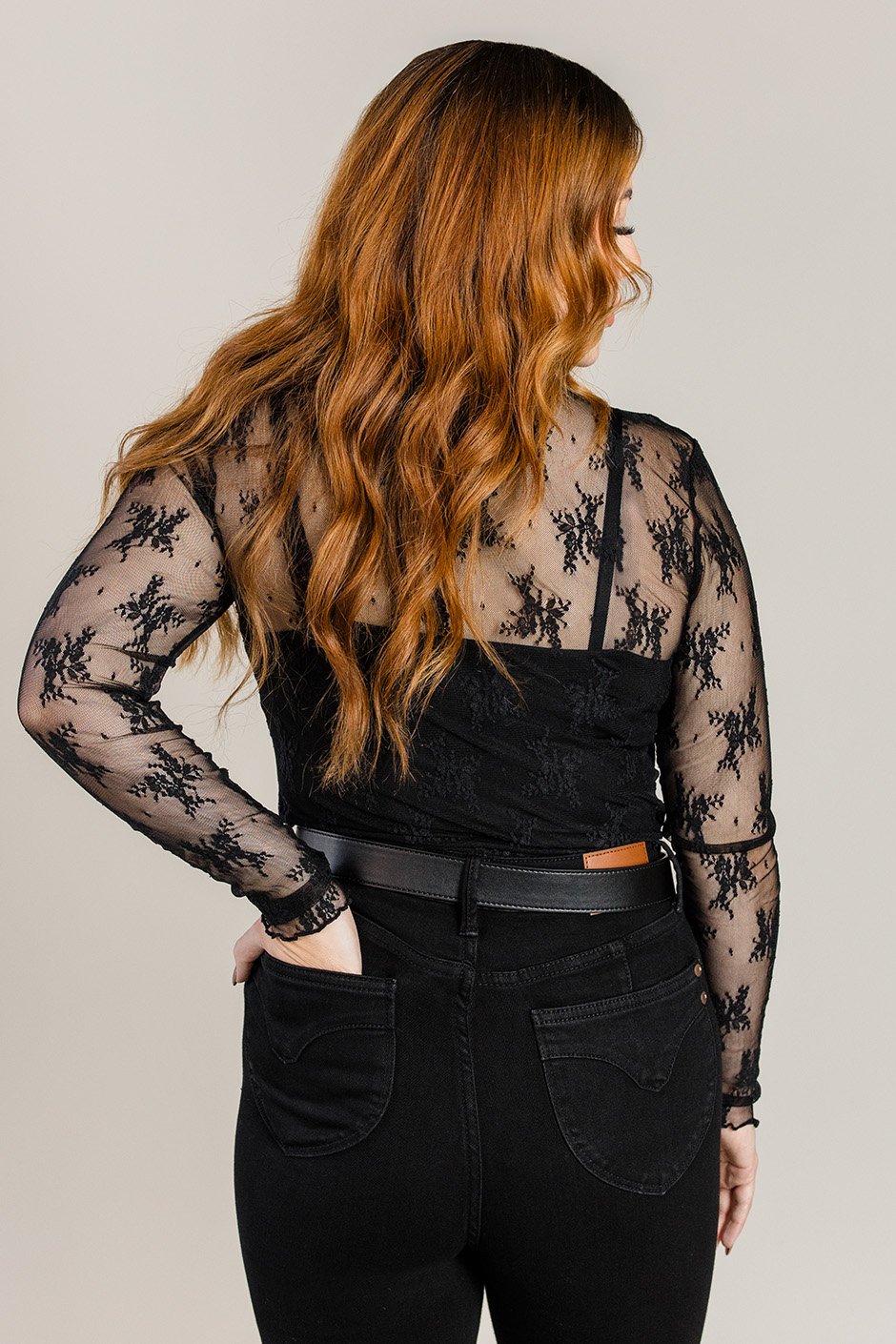 Serena Lace Long Sleeve Top | Silver Icing