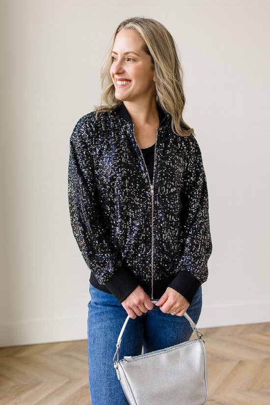 Shine All Night Sequin Bomber