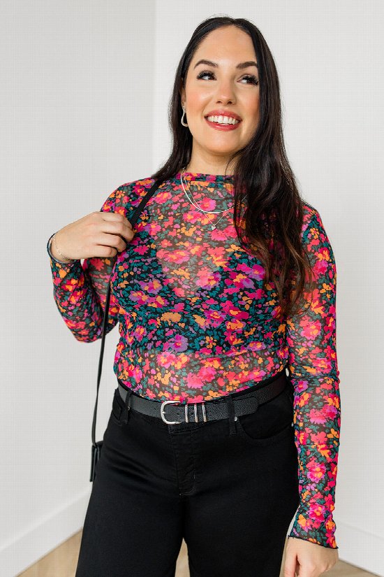 Whatever Blooms Mesh Top